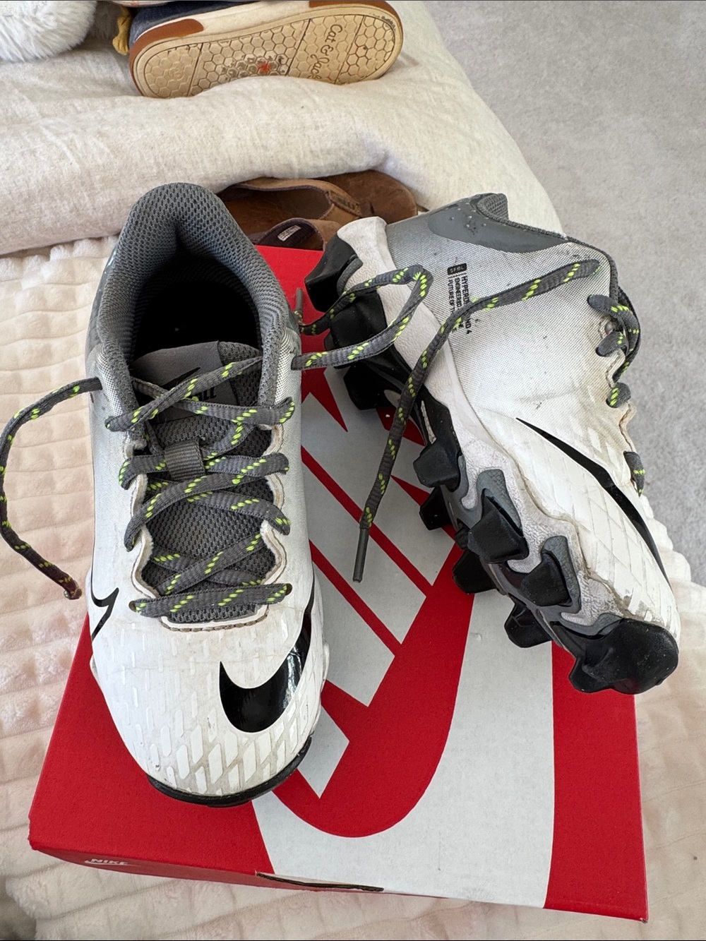 Nike Kids White, Gray & Black Soccer Cleats with Neon-Accent Laces